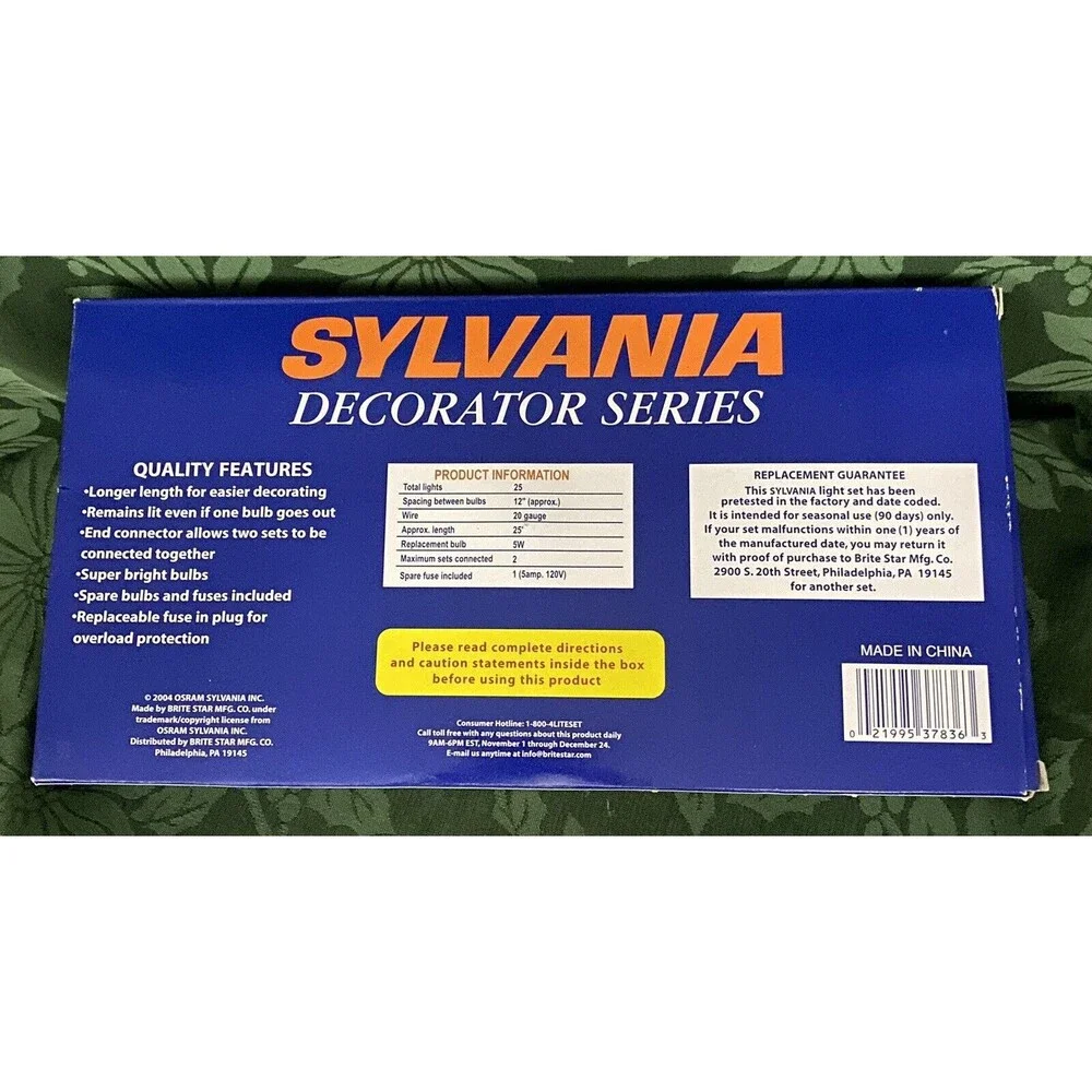 Sylvania 25’ Halloween Christmas Lights Set C7 Transparent Purple 25 Count